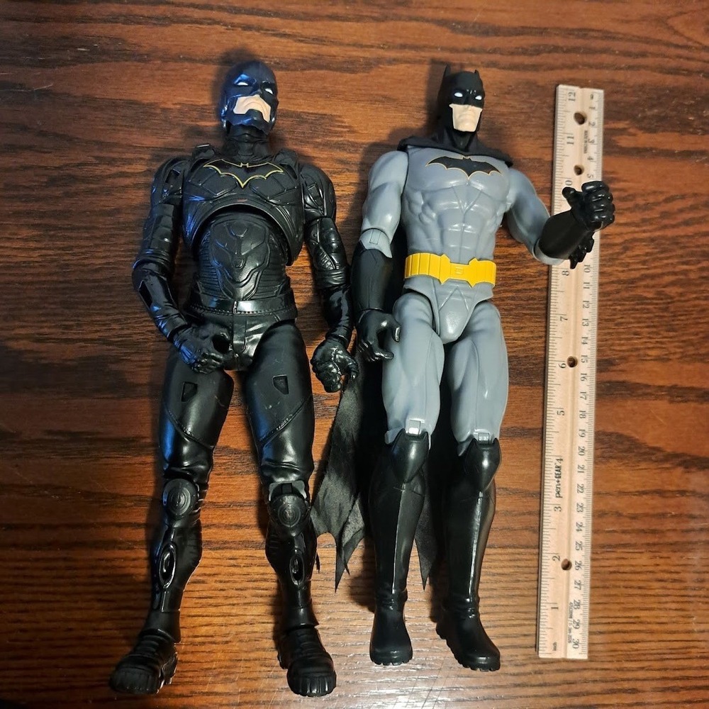 DC Comics Batman Action Figure Lot 12 Inch Tactical Black and Classic Grey Suit